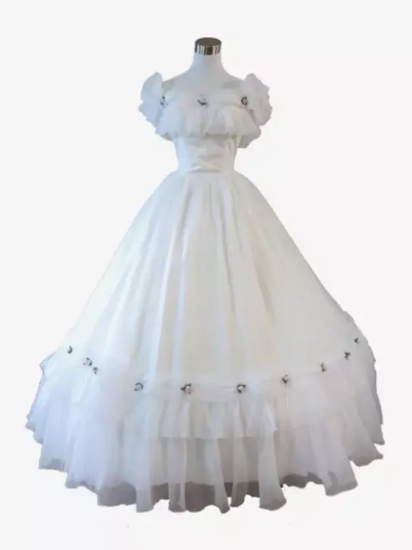 Robe Vintage Costumes Rétro Blancs Robe À Volants Tunique Rétro Femme Marie Antoinette 18ème Siècle Déguisement Médiéval