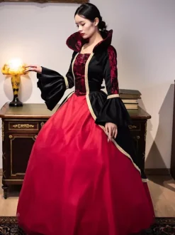 Robe Vintage Costumes Rétro Bordeaux Robe Tunique En Dentelle Pour Femmes Royal Marie Antoinette Robe De Bal De Mascarade Déguisement Médiéval Bourgogne
