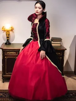 Robe Vintage Costumes Rétro Bordeaux Robe Tunique En Dentelle Pour Femmes Royal Marie Antoinette Robe De Bal De Mascarade Déguisement Médiéval Bourgogne