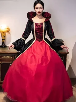 Robe Vintage Costumes Rétro Bordeaux Robe Tunique En Dentelle Pour Femmes Royal Marie Antoinette Robe De Bal De Mascarade Déguisement Médiéval Bourgogne