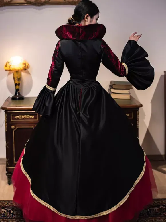 Robe Vintage Costumes Rétro Bordeaux Robe Tunique En Dentelle Pour Femmes Royal Marie Antoinette Robe De Bal De Mascarade Déguisement Médiéval Bourgogne