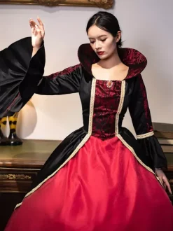 Robe Vintage Costumes Rétro Bordeaux Robe Tunique En Dentelle Pour Femmes Royal Marie Antoinette Robe De Bal De Mascarade Déguisement Médiéval Bourgogne
