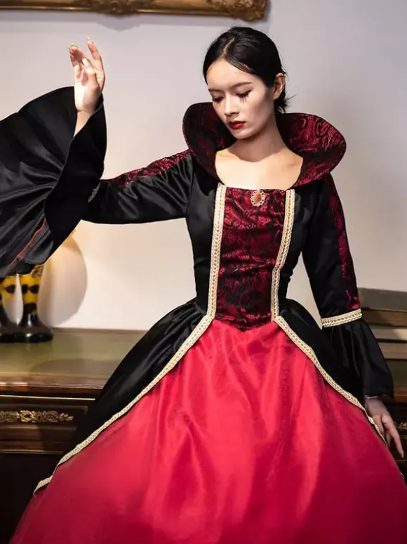 Robe Vintage Costumes Rétro Bordeaux Robe Tunique En Dentelle Pour Femmes Royal Marie Antoinette Robe De Bal De Mascarade Déguisement Médiéval Bourgogne