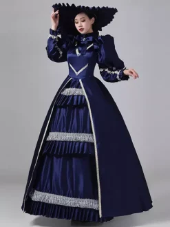 Robe Vintage Costumes Rétro À Volants Robe Marie Antoinette Tunique Royale Pour Femmes Déguisement Médiéval