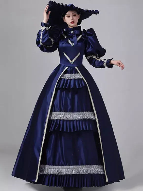 Robe Vintage Costumes Rétro À Volants Robe Marie Antoinette Tunique Royale Pour Femmes Déguisement Médiéval