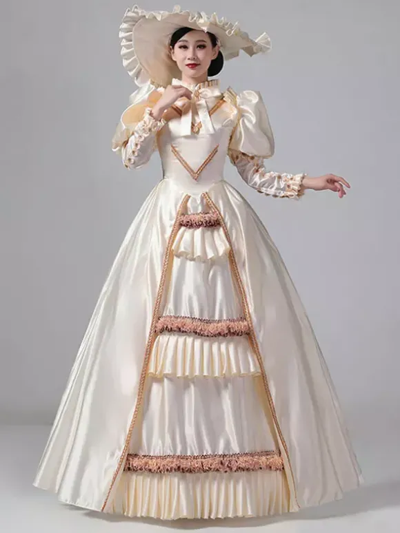 Robe Vintage Costumes Rétro À Volants Robe Marie Antoinette Tunique Royale Pour Femmes Déguisement Médiéval