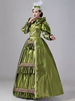 Robe Vintage Costumes Rétro À Volants Robe Marie Antoinette Tunique Royale Pour Femmes Déguisement Médiéval