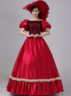 Robe Vintage Costumes Rétro Bordeaux Robe En Dentelle Costume Marie Antoinette Tunique Royale Pour Femme Déguisement Médiéval Bourgogne