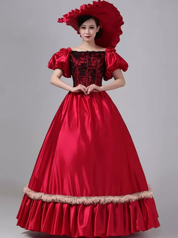 Robe Vintage Costumes Rétro Bordeaux Robe En Dentelle Costume Marie Antoinette Tunique Royale Pour Femme Déguisement Médiéval Bourgogne