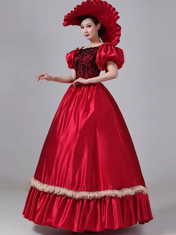 Robe Vintage Costumes Rétro Bordeaux Robe En Dentelle Costume Marie Antoinette Tunique Royale Pour Femme Déguisement Médiéval Bourgogne