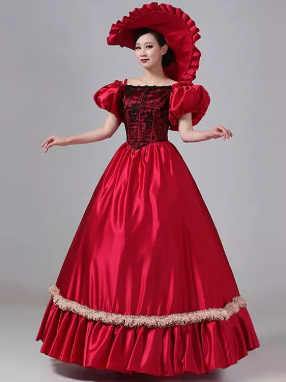 Robe Vintage Costumes Rétro Bordeaux Robe En Dentelle Costume Marie Antoinette Tunique Royale Pour Femme Déguisement Médiéval Bourgogne