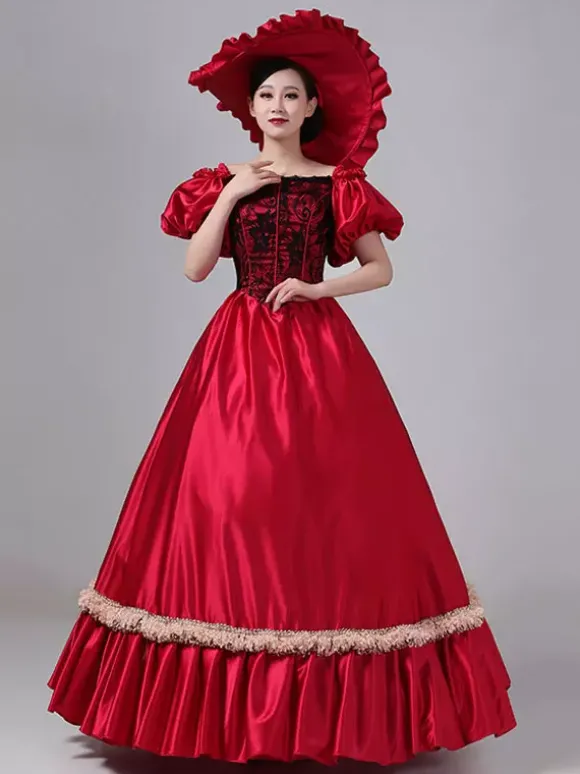 Robe Vintage Costumes Rétro Bordeaux Robe En Dentelle Costume Marie Antoinette Tunique Royale Pour Femme Déguisement Médiéval Bourgogne