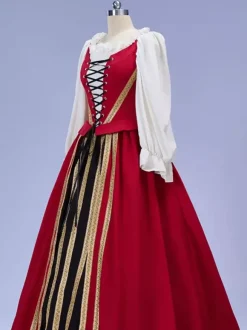 Robe vintage en satin rouge à manches longues pour femme costume de cosplay Renaissance Bourgogne