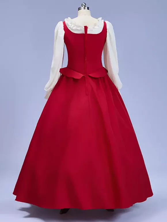Robe vintage en satin rouge à manches longues pour femme costume de cosplay Renaissance Bourgogne