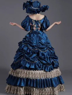 Robe vintage jaune en dentelle et polyester chapeau en dentelle costume victorien pour femme du XVIIIe siècle