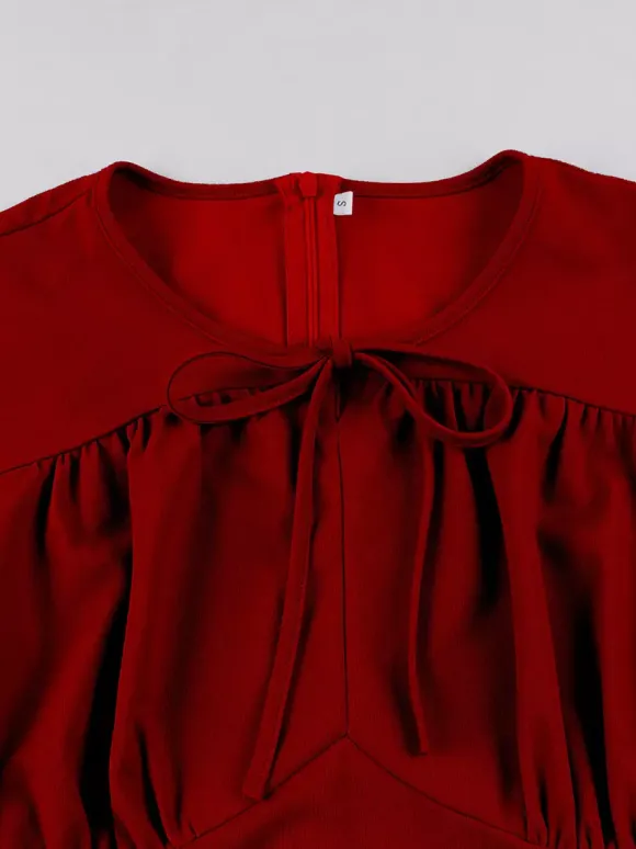 Robe vintage élégante pour femme robe midi à volants manches courtes papillon n艙ud sur le devant coupe cintrée et évasée