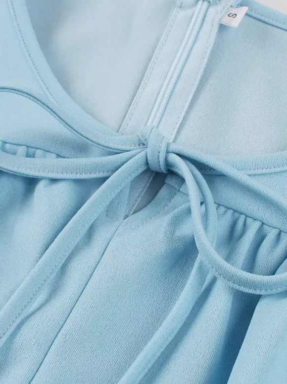 Robe vintage élégante pour femme robe midi à volants manches courtes papillon n艙ud sur le devant coupe cintrée et évasée