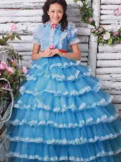 Robe Vintage Médiévale Blue Opéra style rococo à niveaux robe Royal Court synthétique Costumes