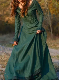 Robe Vintage Médiévale Manches Longues Robe Balançoire Costume Cosplay Halloween