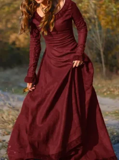 Robe Vintage Médiévale Manches Longues Robe Balançoire Costume Cosplay Halloween