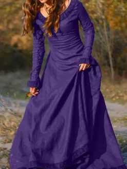 Robe Vintage Médiévale Manches Longues Robe Balançoire Costume Cosplay Halloween