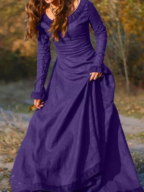 Robe Vintage Médiévale Manches Longues Robe Balançoire Costume Cosplay Halloween