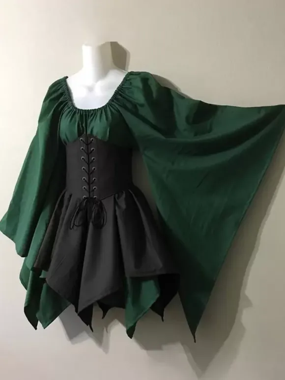 Robe vintage médiévale Opéra à manches longues en couches marron