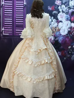 Robe Vintage Médiévale Rococo Opéra Beige Court dentelle volants robe Costume synthétique