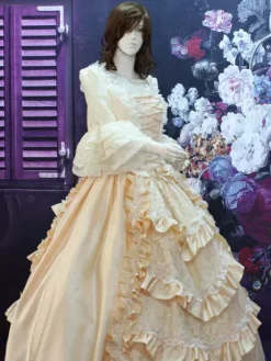 Robe Vintage Médiévale Rococo Opéra Beige Court dentelle volants robe Costume synthétique
