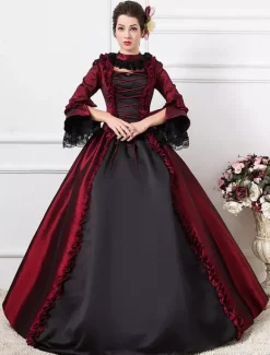 Robe vintage médiévale victorienne Rococo Marie Antoinette Opéra Costumes rétro rouge victorien femmes Déguisements Halloween Bourgogne