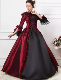 Robe vintage médiévale victorienne Rococo Marie Antoinette Opéra Costumes rétro rouge victorien femmes Déguisements Halloween Bourgogne