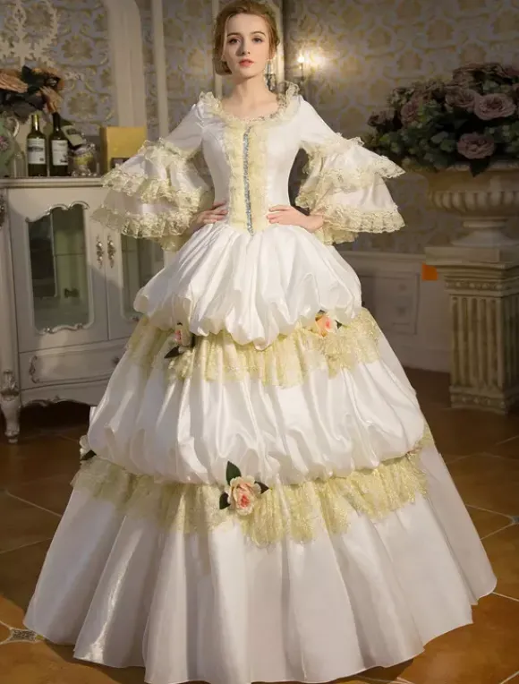 Robe Vintage Opéra Costume rétro bleu Rococo Tiered Bell manches princesse robe Déguisements Halloween