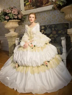 Robe Vintage Opéra Costume rétro bleu Rococo Tiered Bell manches princesse robe Déguisements Halloween