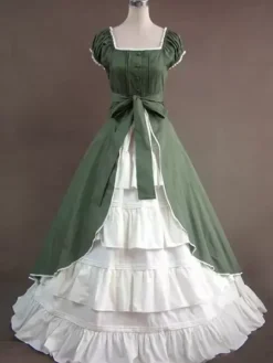 Robe Vintage Opéra médiévale Costume Rococo Marie Antoinette manches courtes vert Déguisements Halloween
