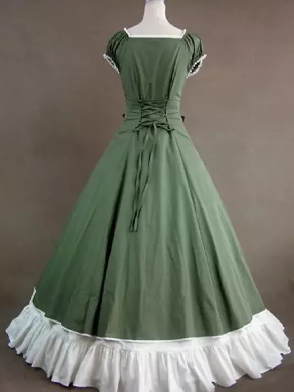 Robe Vintage Opéra médiévale Costume Rococo Marie Antoinette manches courtes vert Déguisements Halloween