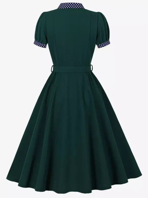 Robe vintage pour femme style années 1950 robe trapèze à pois col et n艙ud papillon robe midi idéale pour un tea party.