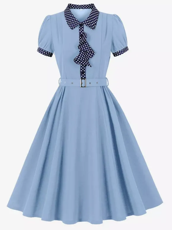 Robe vintage pour femme style années 1950 robe trapèze à pois col et n艙ud papillon robe midi idéale pour un tea party.