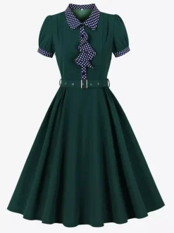 Robe vintage pour femme style années 1950 robe trapèze à pois col et n艙ud papillon robe midi idéale pour un tea party.