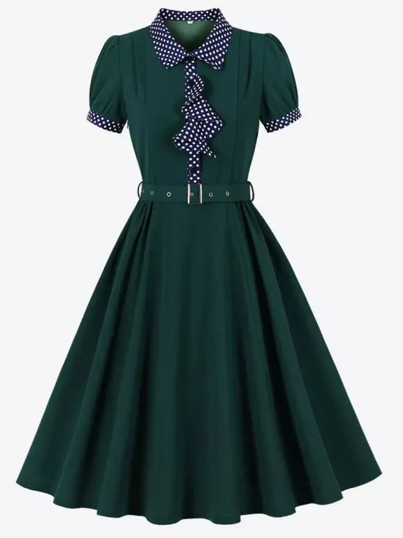 Robe vintage pour femme style années 1950 robe trapèze à pois col et n艙ud papillon robe midi idéale pour un tea party.