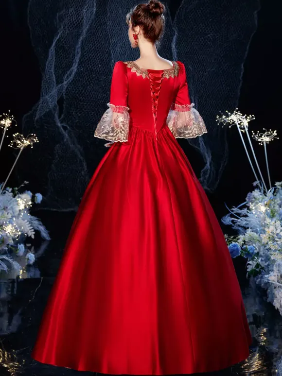 Robe Vintage Rococo Victorien Rétro Costume Opéra Dentelle Coton Cosplay Déguisement Carnaval Bourgogne