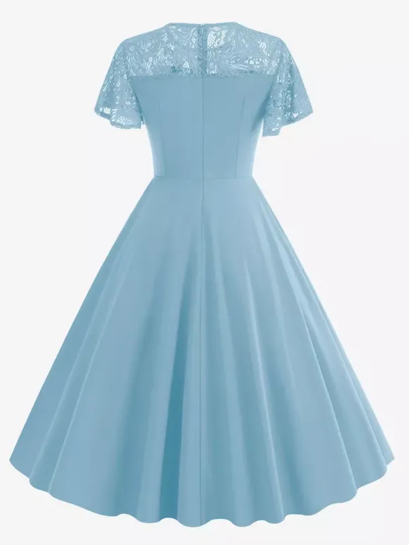 Robe vintage style années 50 col rond en dentelle manches courtes taille M bordeaux coupe trapèze