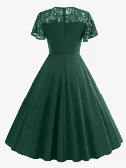 Robe vintage style années 50 col rond en dentelle manches courtes taille M bordeaux coupe trapèze