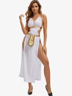 Robe blanche sexy dos nu en polyester pour femme ensemble de costumes de vacances