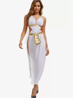 Robe blanche sexy dos nu en polyester pour femme ensemble de costumes de vacances