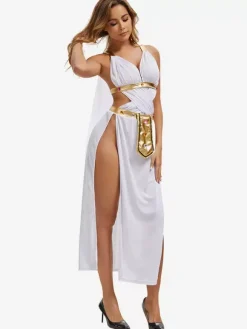 Robe blanche sexy dos nu en polyester pour femme ensemble de costumes de vacances