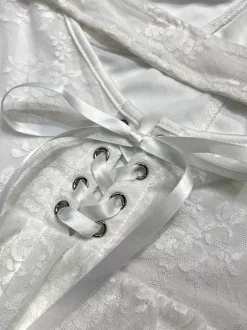 Robe blanche sexy mini dos nu à lacets sans manches col V pour une soirée en amoureux