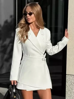 Robe blazer élégante pour femme mini-robe - Ceinture cache-c艙ur col cranté coupe ajustée - Collection printemps-été 2026