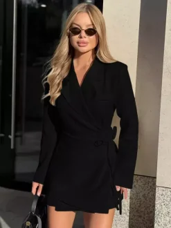 Robe blazer élégante pour femme mini-robe - Ceinture cache-c艙ur col cranté coupe ajustée - Collection printemps-été 2026
