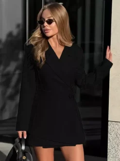 Robe blazer élégante pour femme mini-robe - Ceinture cache-c艙ur col cranté coupe ajustée - Collection printemps-été 2026
