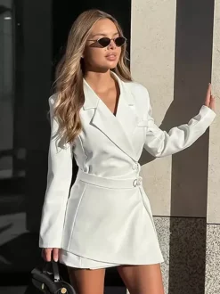 Robe blazer élégante pour femme mini-robe - Ceinture cache-c艙ur col cranté coupe ajustée - Collection printemps-été 2026